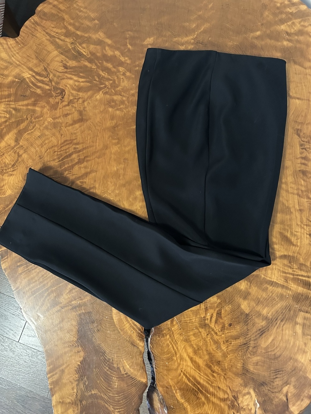 Joseph Ribkoff Black High Rise Flat Front Pants Back Ankle Slit Trousers Size 10